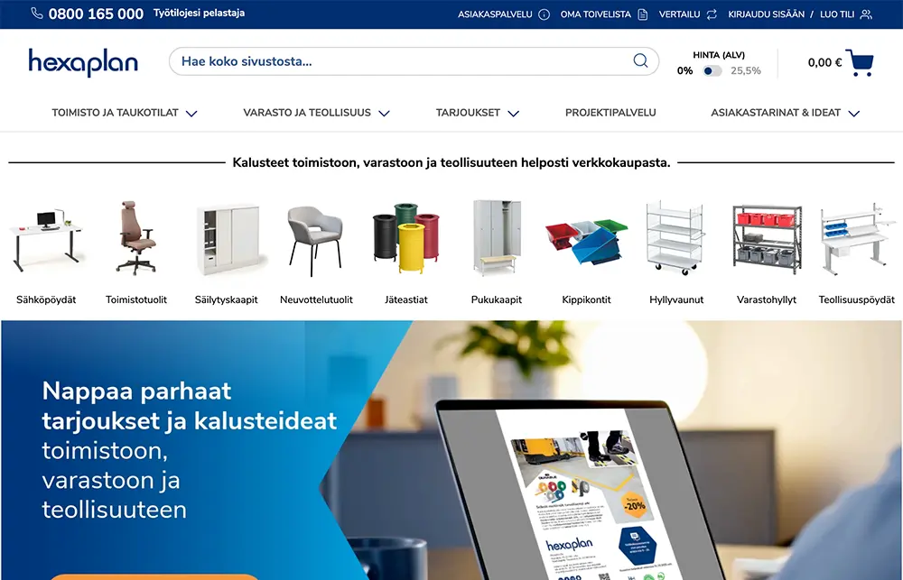 Hexaplanin verkkokaupan etusivu